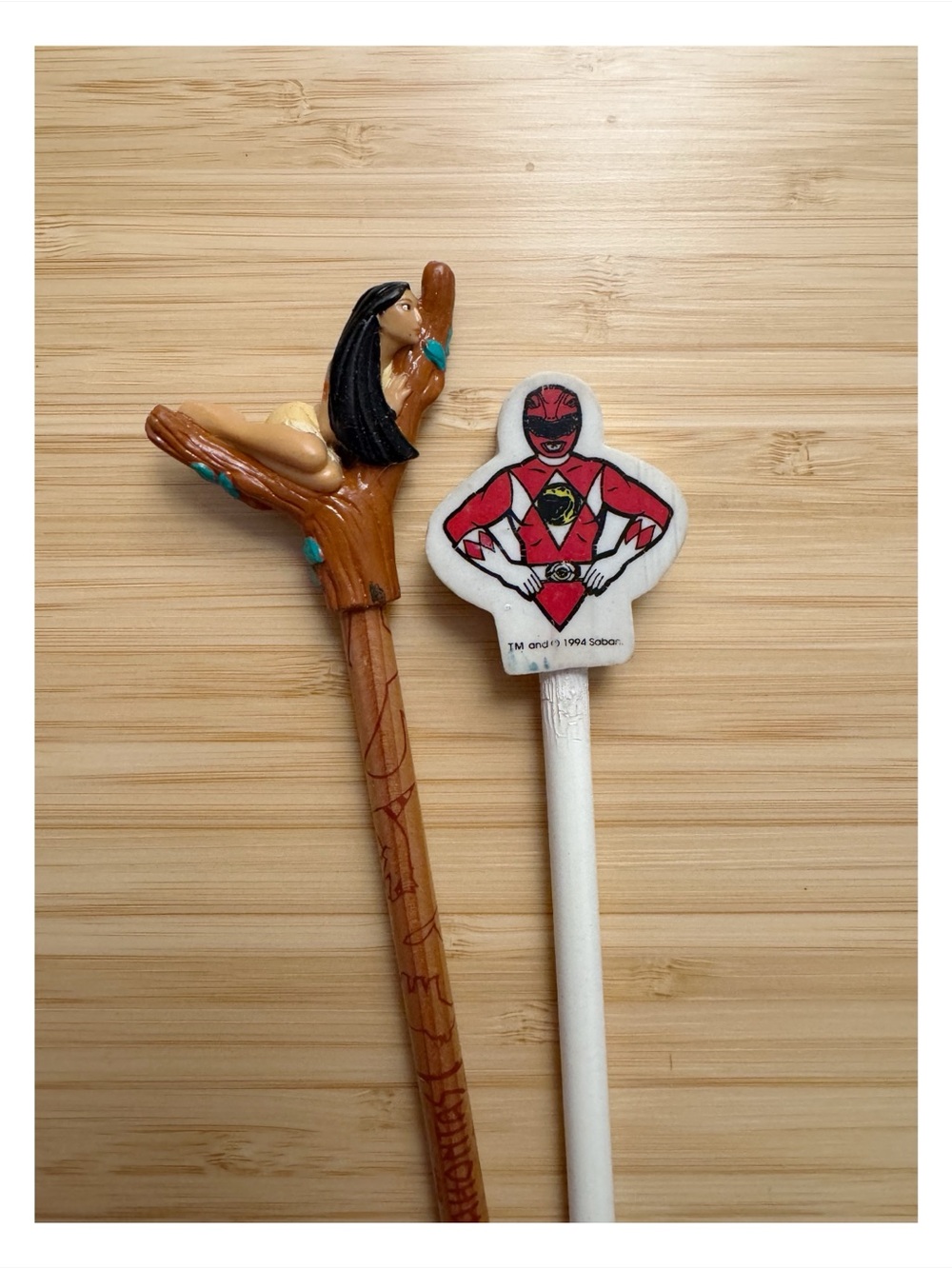 Vintage Pocahontas and Red Power Ranger Pencils